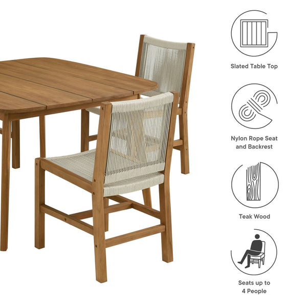 Modway Furniture Vienna 5-Piece Outdoor Teak and Rope Dining Set with Comfortable Armless Chairs for Stylish Patios Natural Natural EEI-6934-NAT-NAT