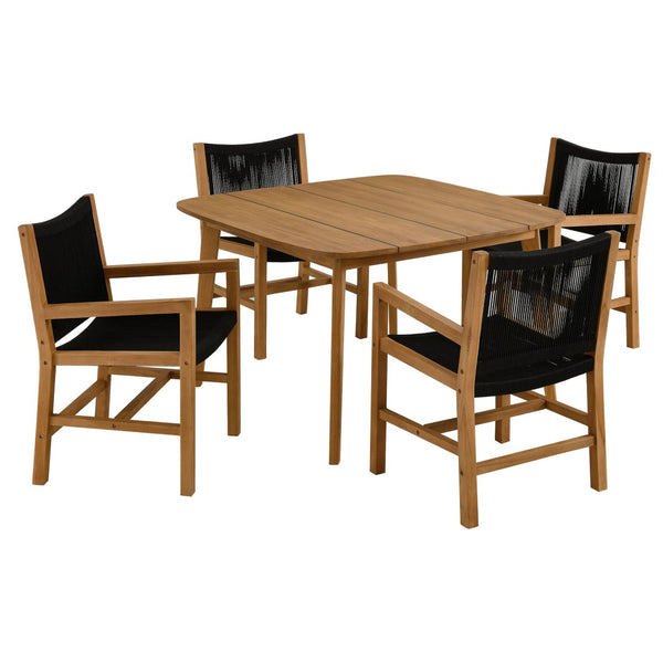 Modway Furniture Vienna 5-Piece Outdoor Teak and Rope Dining Set – Stylish, Durable, and Perfect for Any Patio Space Natural Black EEI-6935-NAT-BLK
