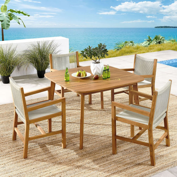Modway Furniture Vienna 5-Piece Outdoor Teak and Rope Dining Set – Stylish, Durable, and Perfect for Any Patio Space Natural Natural EEI-6935-NAT-NAT