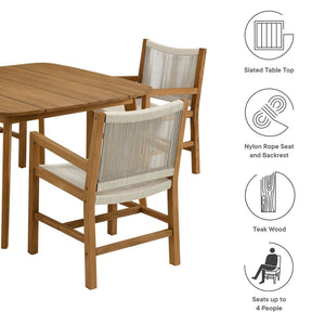 Modway Furniture Vienna 5-Piece Outdoor Teak and Rope Dining Set – Stylish, Durable, and Perfect for Any Patio Space Natural Natural EEI-6935-NAT-NAT
