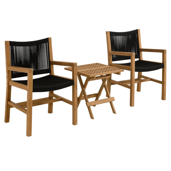 Modway Furniture Vienna 3-Piece Outdoor Patio Teak and Rope Armchairs with Versatile Folding Side Table for Comfort Natural Black EEI-6936-NAT-BLK