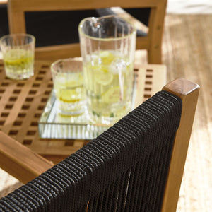 Modway Furniture Vienna 3-Piece Outdoor Patio Teak and Rope Armchairs with Versatile Folding Side Table for Comfort Natural Black EEI-6936-NAT-BLK