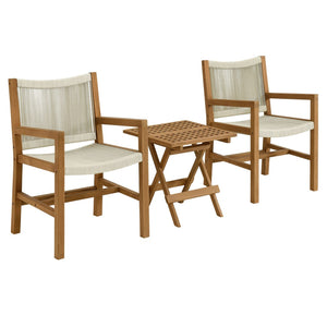 Modway Furniture Vienna 3-Piece Outdoor Patio Teak and Rope Armchairs with Versatile Folding Side Table for Comfort Natural Natural EEI-6936-NAT-NAT