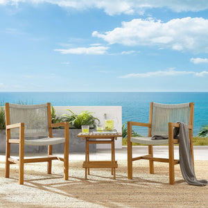 Modway Furniture Vienna 3-Piece Outdoor Patio Teak and Rope Armchairs with Versatile Folding Side Table for Comfort Natural Natural EEI-6936-NAT-NAT