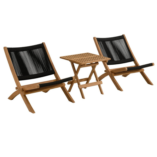 Modway Furniture Vienna 3-Piece Modern Patio Set with Teak Folding Lounge Chairs & Stylish Side Table for Outdoor Comfort Natural Black EEI-6937-NAT-BLK
