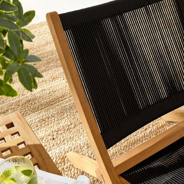 Modway Furniture Vienna 3-Piece Modern Patio Set with Teak Folding Lounge Chairs & Stylish Side Table for Outdoor Comfort Natural Black EEI-6937-NAT-BLK