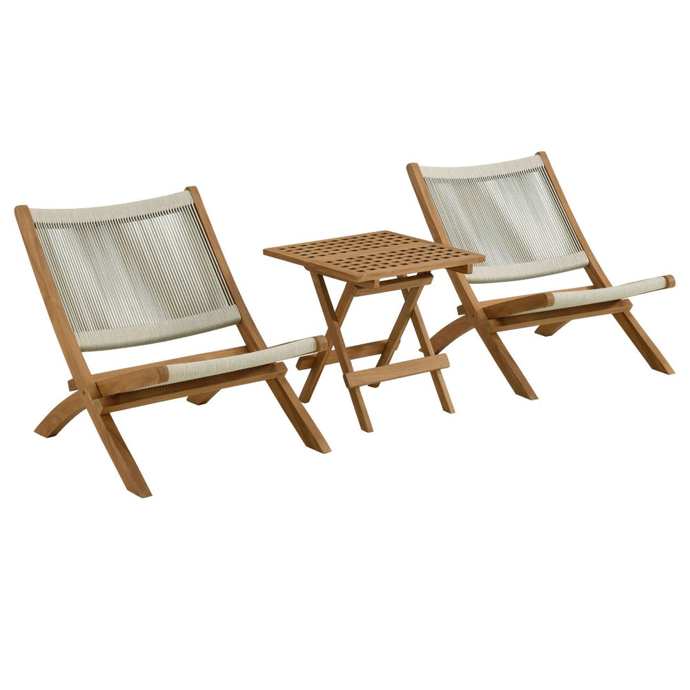 Modway Furniture Vienna 3-Piece Modern Patio Set with Teak Folding Lounge Chairs & Stylish Side Table for Outdoor Comfort Natural Natural EEI-6937-NAT-NAT