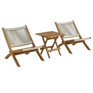 Modway Furniture Vienna 3-Piece Modern Patio Set with Teak Folding Lounge Chairs & Stylish Side Table for Outdoor Comfort Natural Natural EEI-6937-NAT-NAT