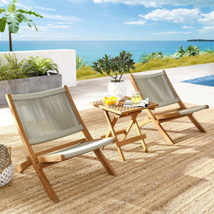 Modway Furniture Vienna 3-Piece Modern Patio Set with Teak Folding Lounge Chairs & Stylish Side Table for Outdoor Comfort Natural Natural EEI-6937-NAT-NAT