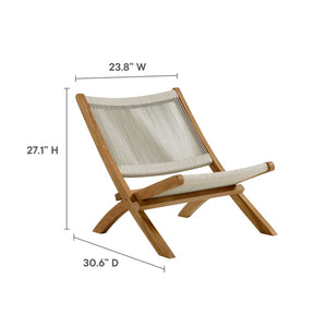 Modway Furniture Vienna 3-Piece Modern Patio Set with Teak Folding Lounge Chairs & Stylish Side Table for Outdoor Comfort Natural Natural EEI-6937-NAT-NAT