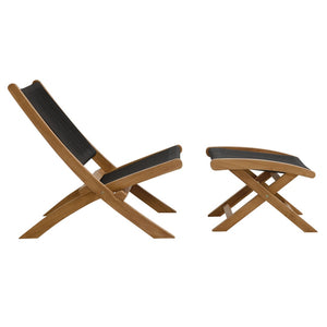 Modway Furniture Vienna Outdoor Folding Lounge Chair and Ottoman Set – Stylish Teak and Rope for Patio Relaxation Natural Black EEI-6938-NAT-BLK