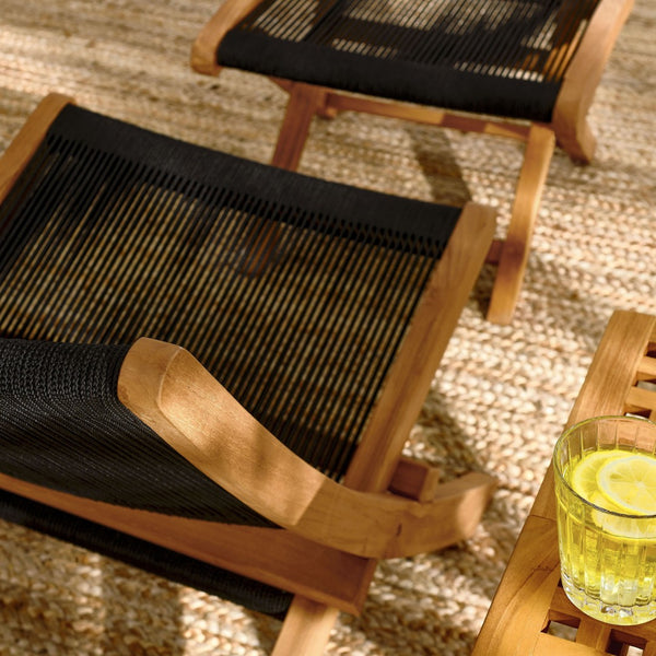 Modway Furniture Vienna Outdoor Folding Lounge Chair and Ottoman Set – Stylish Teak and Rope for Patio Relaxation Natural Black EEI-6938-NAT-BLK