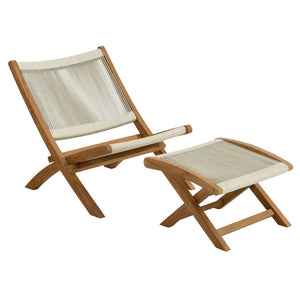 Modway Furniture Vienna Outdoor Folding Lounge Chair and Ottoman Set – Stylish Teak and Rope for Patio Relaxation Natural Natural EEI-6938-NAT-NAT