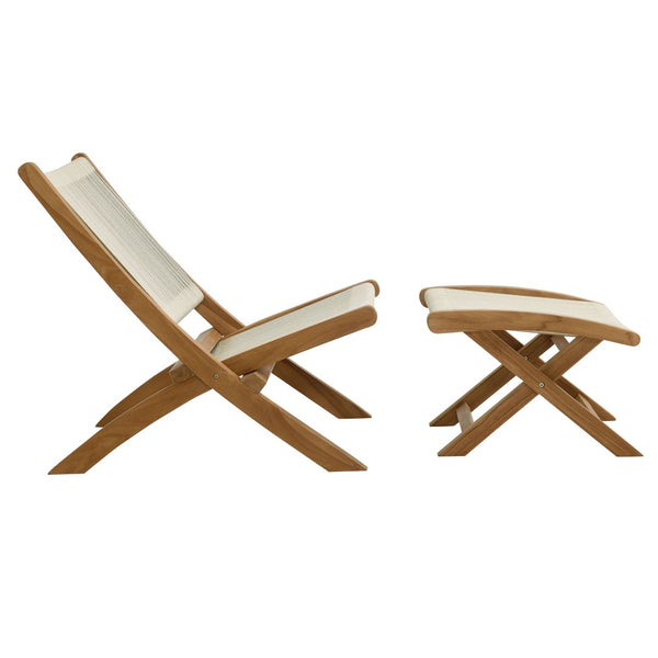 Modway Furniture Vienna Outdoor Folding Lounge Chair and Ottoman Set – Stylish Teak and Rope for Patio Relaxation Natural Natural EEI-6938-NAT-NAT