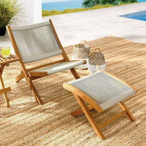 Modway Furniture Vienna Outdoor Folding Lounge Chair and Ottoman Set – Stylish Teak and Rope for Patio Relaxation Natural Natural EEI-6938-NAT-NAT