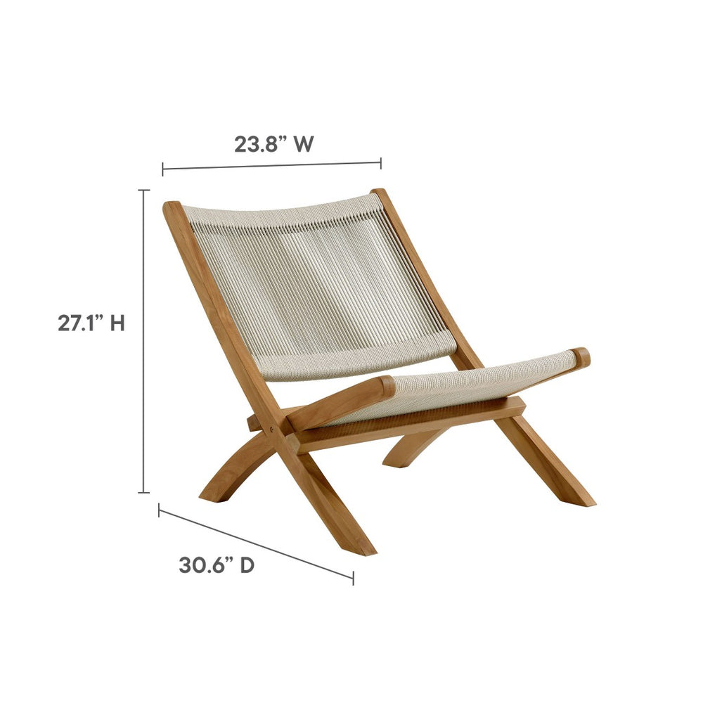 Modway Furniture Vienna Outdoor Folding Lounge Chair and Ottoman Set – Stylish Teak and Rope for Patio Relaxation Natural Natural EEI-6938-NAT-NAT