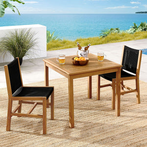 Modway Furniture Vienna 3-Piece Outdoor Patio Dining Set with Teak and Woven Rope for Cozy, Stylish Spaces Natural Black EEI-6939-NAT-BLK