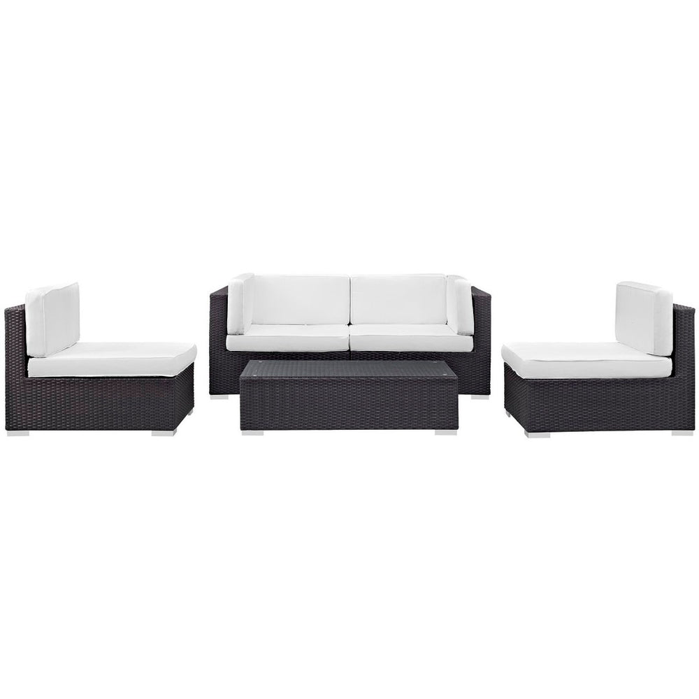 Modway Furniture Camfora 5-Piece Modular Outdoor Patio Sectional Set - Weather-Resistant Comfort in Espresso White EEI-694-EXP-WHI-SET