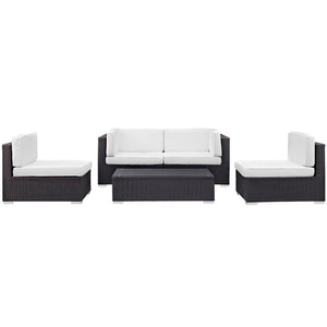 Modway Furniture Camfora 5-Piece Modular Outdoor Patio Sectional Set - Weather-Resistant Comfort in Espresso White EEI-694-EXP-WHI-SET