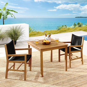 Modway Furniture Vienna 3-Piece Outdoor Patio Teak Dining Set with Stylish Rope Armchairs for Modern Entertaining Natural Black EEI-6940-NAT-BLK