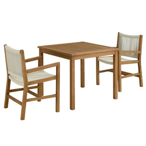 Modway Furniture Vienna 3-Piece Outdoor Patio Teak Dining Set with Stylish Rope Armchairs for Modern Entertaining Natural Natural EEI-6940-NAT-NAT