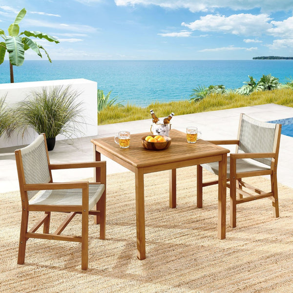Modway Furniture Vienna 3-Piece Outdoor Patio Teak Dining Set with Stylish Rope Armchairs for Modern Entertaining Natural Natural EEI-6940-NAT-NAT
