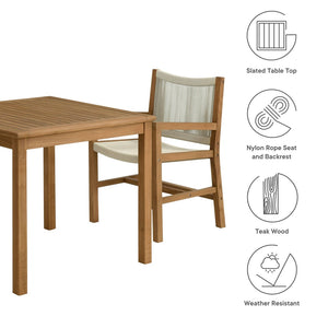 Modway Furniture Vienna 3-Piece Outdoor Patio Teak Dining Set with Stylish Rope Armchairs for Modern Entertaining Natural Natural EEI-6940-NAT-NAT