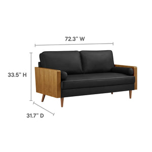Modway Furniture Kellan Vegan Leather Sofa - Modern Mid-Century Design with Plush Comfort and Elegant Wood Accents Walnut Black EEI-6942-WAL-BLK