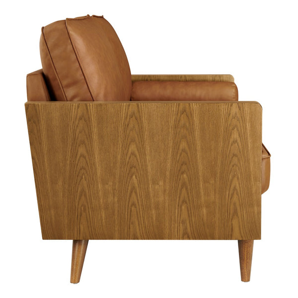 Modway Furniture Kellan Vegan Leather Sofa - Modern Mid-Century Design with Plush Comfort and Elegant Wood Accents Walnut Tan EEI-6942-WAL-TAN