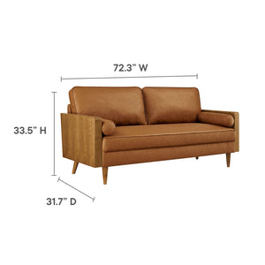 Modway Furniture Kellan Vegan Leather Sofa - Modern Mid-Century Design with Plush Comfort and Elegant Wood Accents Walnut Tan EEI-6942-WAL-TAN