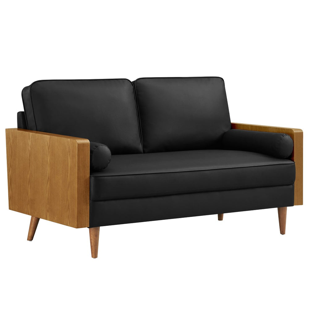 Modway Furniture Kellan Vegan Leather Loveseat - Stylish Mid-Century Modern Sofa for Compact Living Spaces & Comfort Walnut Black EEI-6943-WAL-BLK