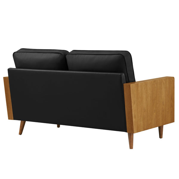 Modway Furniture Kellan Vegan Leather Loveseat - Stylish Mid-Century Modern Sofa for Compact Living Spaces & Comfort Walnut Black EEI-6943-WAL-BLK
