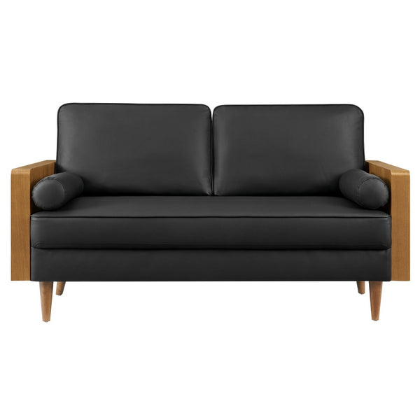 Modway Furniture Kellan Vegan Leather Loveseat - Stylish Mid-Century Modern Sofa for Compact Living Spaces & Comfort Walnut Black EEI-6943-WAL-BLK