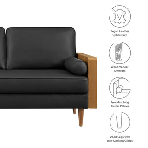 Modway Furniture Kellan Vegan Leather Loveseat - Stylish Mid-Century Modern Sofa for Compact Living Spaces & Comfort Walnut Black EEI-6943-WAL-BLK