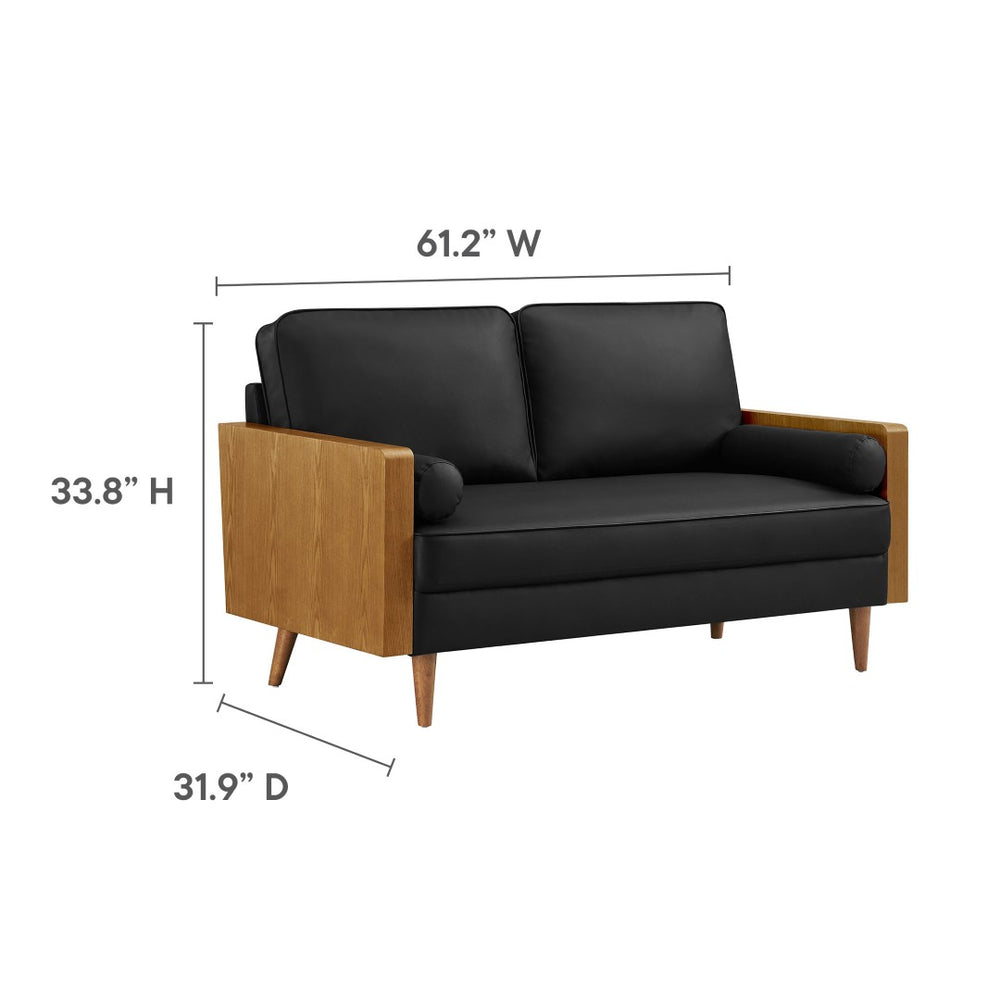 Modway Furniture Kellan Vegan Leather Loveseat - Stylish Mid-Century Modern Sofa for Compact Living Spaces & Comfort Walnut Black EEI-6943-WAL-BLK