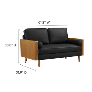 Modway Furniture Kellan Vegan Leather Loveseat - Stylish Mid-Century Modern Sofa for Compact Living Spaces & Comfort Walnut Black EEI-6943-WAL-BLK