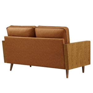 Modway Furniture Kellan Vegan Leather Loveseat - Stylish Mid-Century Modern Sofa for Compact Living Spaces & Comfort Walnut Tan EEI-6943-WAL-TAN