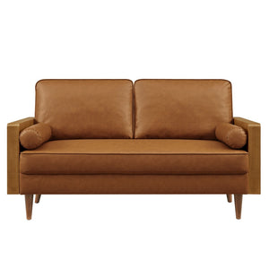 Modway Furniture Kellan Vegan Leather Loveseat - Stylish Mid-Century Modern Sofa for Compact Living Spaces & Comfort Walnut Tan EEI-6943-WAL-TAN