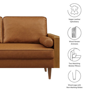 Modway Furniture Kellan Vegan Leather Loveseat - Stylish Mid-Century Modern Sofa for Compact Living Spaces & Comfort Walnut Tan EEI-6943-WAL-TAN
