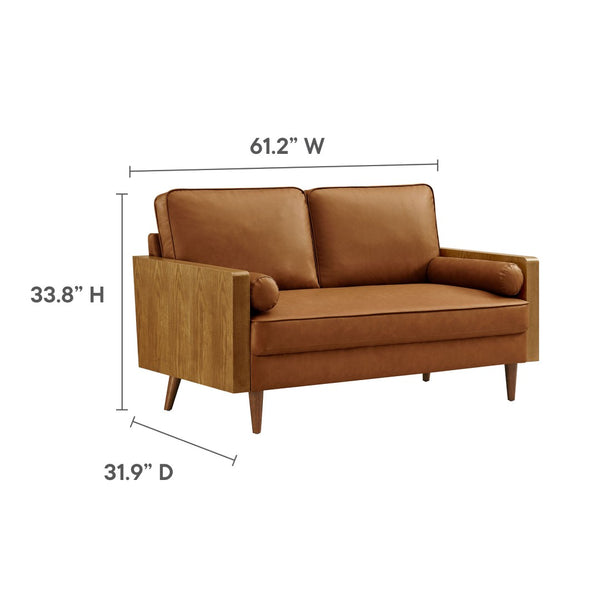 Modway Furniture Kellan Vegan Leather Loveseat - Stylish Mid-Century Modern Sofa for Compact Living Spaces & Comfort Walnut Tan EEI-6943-WAL-TAN