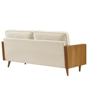 Modway Furniture Kellan Performance Velvet Sofa - Stylish Mid-Century Modern Design with Plush Comfort & Durability Walnut Alabaster EEI-6944-WAL-ALA