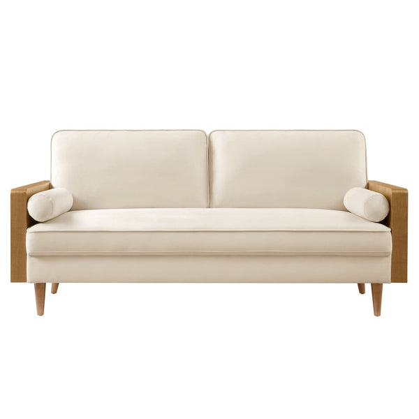 Modway Furniture Kellan Performance Velvet Sofa - Stylish Mid-Century Modern Design with Plush Comfort & Durability Walnut Alabaster EEI-6944-WAL-ALA