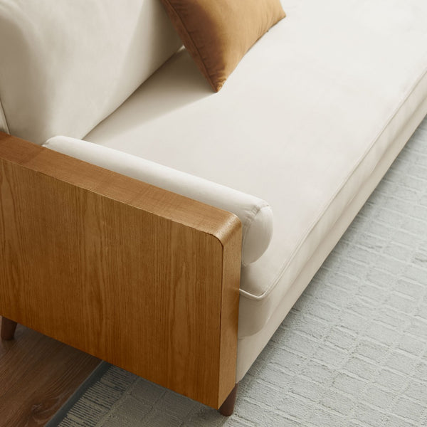 Modway Furniture Kellan Performance Velvet Sofa - Stylish Mid-Century Modern Design with Plush Comfort & Durability Walnut Alabaster EEI-6944-WAL-ALA