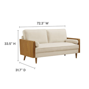 Modway Furniture Kellan Performance Velvet Sofa - Stylish Mid-Century Modern Design with Plush Comfort & Durability Walnut Alabaster EEI-6944-WAL-ALA