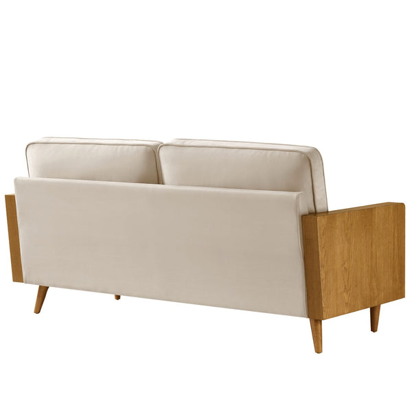 Modway Furniture Kellan Performance Velvet Sofa - Stylish Mid-Century Modern Design with Plush Comfort & Durability Walnut Almond EEI-6944-WAL-ALM