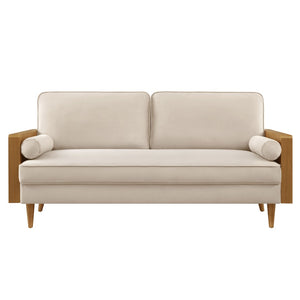 Modway Furniture Kellan Performance Velvet Sofa - Stylish Mid-Century Modern Design with Plush Comfort & Durability Walnut Almond EEI-6944-WAL-ALM