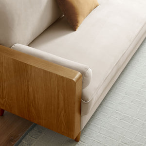 Modway Furniture Kellan Performance Velvet Sofa - Stylish Mid-Century Modern Design with Plush Comfort & Durability Walnut Almond EEI-6944-WAL-ALM