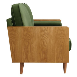 Modway Furniture Kellan Performance Velvet Sofa - Stylish Mid-Century Modern Design with Plush Comfort & Durability Walnut Moss Green EEI-6944-WAL-MOG