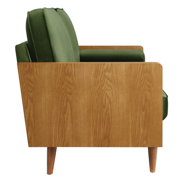 Modway Furniture Kellan Performance Velvet Sofa - Stylish Mid-Century Modern Design with Plush Comfort & Durability Walnut Moss Green EEI-6944-WAL-MOG
