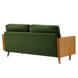 Modway Furniture Kellan Performance Velvet Sofa - Stylish Mid-Century Modern Design with Plush Comfort & Durability Walnut Moss Green EEI-6944-WAL-MOG